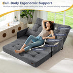 MAXYOYO Adjustable Folding Sofa Bed Couch with 2 Pillows, Dark Grey | Multi-Functional Bean Bag Bed, 5-Position Foldable Lazy Floor Sofa Bed with Armrest, Versatile Floor Seating for Reading
