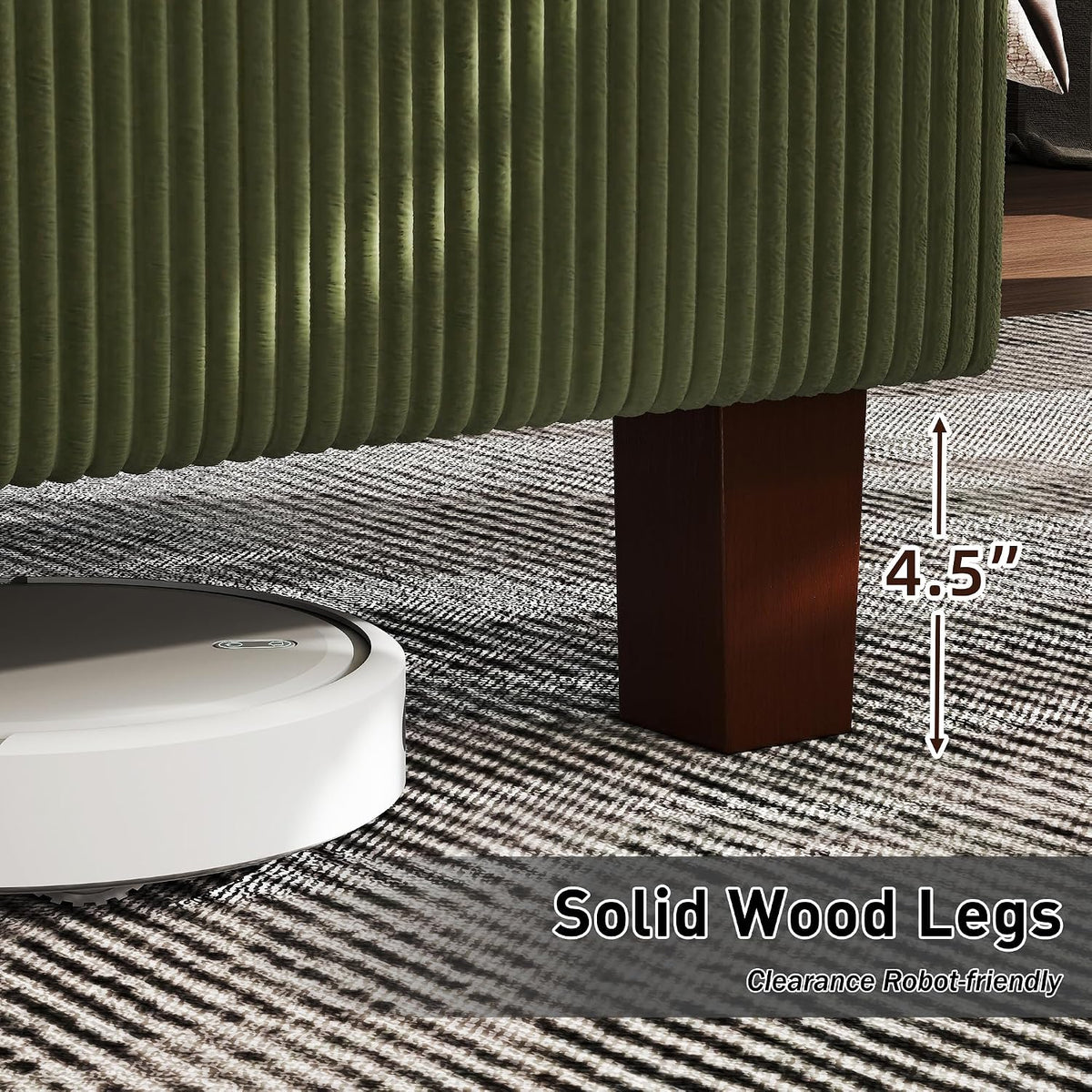 Queen Size Corduroy Upholstered Bed Frame with 65" Tall Headboard,USB Charging Station,Soft Washable Corduroy Cover with Wingback Headboard, Solid Wood Legs/Noise-Free/No Box Spring Needed/Green
