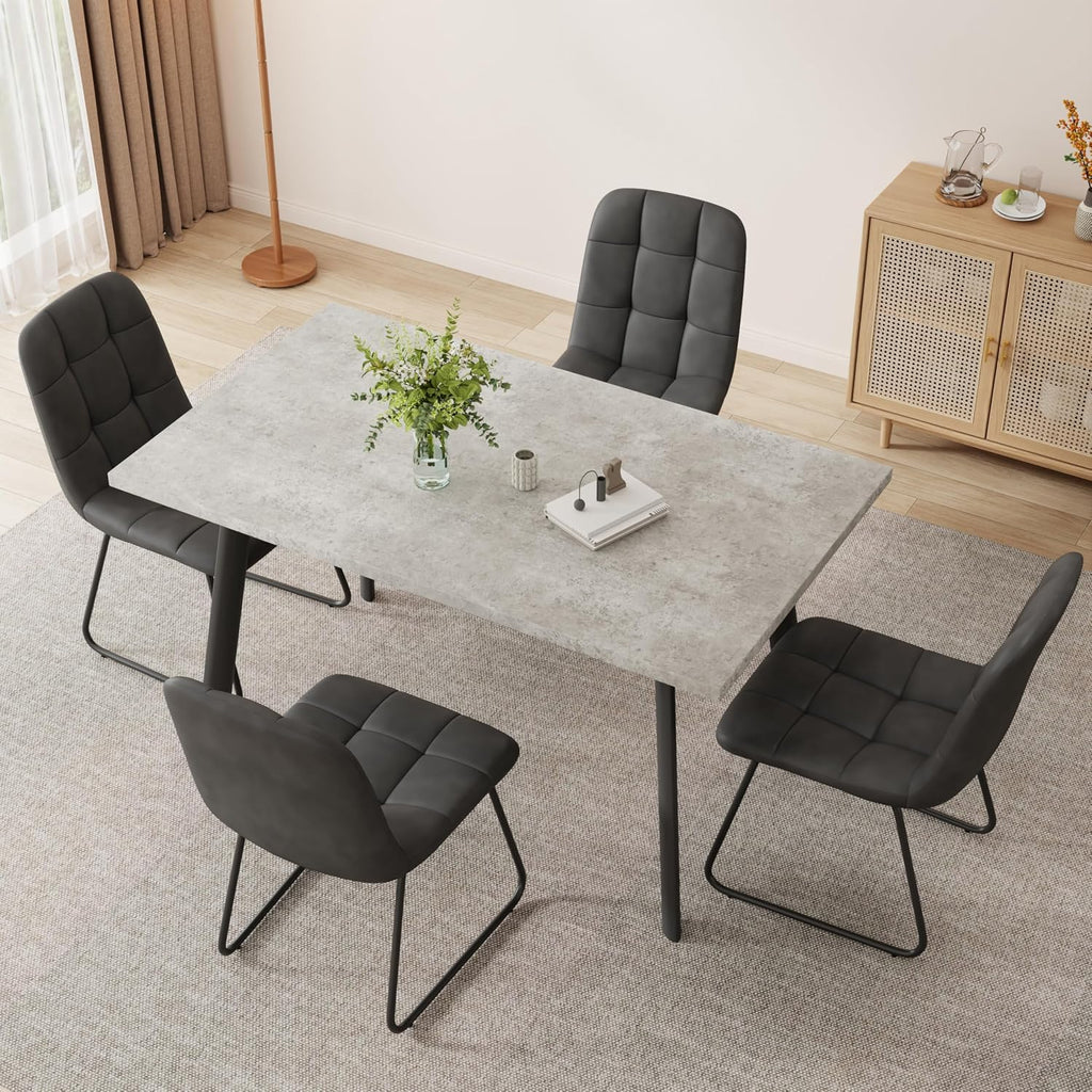 46.5" Modern Grey Dining Table Set for Small Spaces, 5-Piece Set with Rectangular Table & 4 Padded Leather Chairs, Compact, Sturdy & Easy to Assemble (Table + 4 Black Dining Chairs, 46.5")
