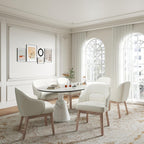 MALOL Dining Chairs Set of 6 with Lumbar Support,Fabric Upholstered Kitchen Chairs with Wooden Legs,Beige