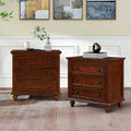 3-Drawer Storage Wood Cabinet, End Table Set of Two with Pull Out Tray,Nightstand with 4 Round Wood Legs,for Bedroom LivingRoom Office Study (Brown@3)
