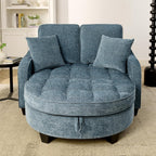 Oversized Curved Chaise Lounge Chair Indoor with Ottoman, 54.8" Cloud Reading Chair Soft Chenille Circle Couch w/Adjustable Backrest for Living Room, Apartroom, Bedroom, Blue