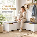 3-Piece L-Shape Storage Bench Set with Cushion, Kitchen Dining Nook Bench with Hidden Storage for Dining Room, Entryway,Backless Corner Dining Bench (White)