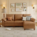 SITJOY Faux Leather Modular Sectional Sofa with Storage, Mid Century Modern Sectional Couches for Living Room, 11.8" Wide Armrests, 96" Wide 3 Seater L Shaped Couch with Chaise, Brown