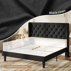 SHA CERLIN Queen Upholstered Bed Frame, Button Tufted Design, Black