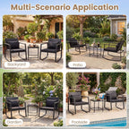 Tangkula 3 Pieces Outdoor Rocking Chairs Set, Rattan Heavy Duty Cushioned Rocker Chairs with Cushions, Pillows, Tempered Glass Table, Metal Frame for Garden, Balcony, Backyard (Black)