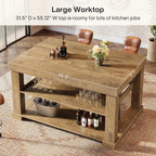 Tribesigns 55" Kitchen Island with Seating and Storage, 3-Tier, Farmhouse | Wood Stationary Island Table with Large Worktop & Legroom, Sturdy Coffee Bar Table with Storage Shelf for Kitchen, Brown