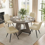 Miereirl Extendable Dining Table Set for 4-6, 47.24"-63" Round to Oval Dining Table Set with Upholstered Chairs, Hidden Storage Shelf, Kitchen & Dining Room Furniture for Apartment