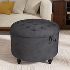 24 Inch Round Storage Ottoman,Modern Tufted Ottomans,Circular Coffee Table with Removable Top,Upholstered Large Ottoman with Storage Footrest Stool for Bedroom Living Room (Darkgrey)