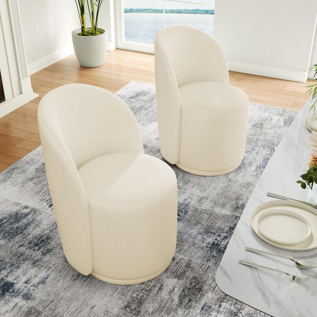 Swivel Barrel Dining Chairs, Upholstered Modern Accent Chair for Living Room, Bedroom, Makeup Vanity, Dining Room, Kitchen (Swivel Leather Cream, Set of 6)