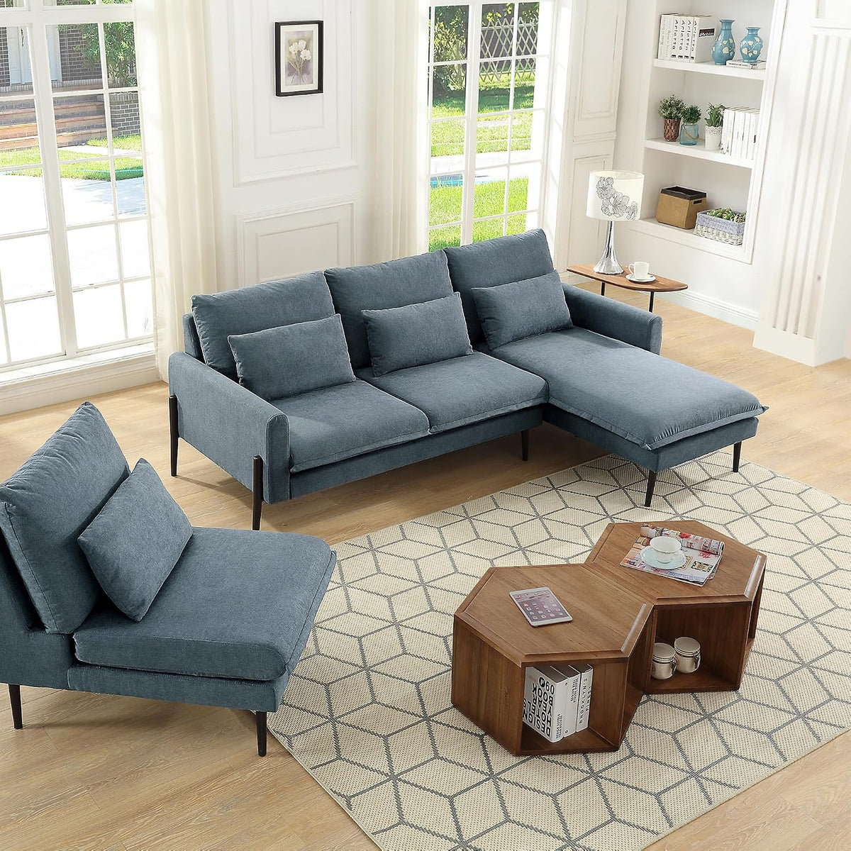 LEEMTORIG Hexagonal Narrow Solid Wood End Table, Multi Purpose Coffee Table with 2-Tier Storage Shelves, Modern Cherry Walnut Side Table for Living Room, 22.3" Dx13.9 Wx19.4 H, No Assembly, CJ-005