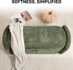 Oval Ottoman Bench with 20 Gal of Storage Space Upholstered Chenille Seat End of Bed Storage Bench Storage Ottoman with Storage for Bedroom, Living Room, Entryway, Window(Green)