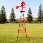 8FT Windmill for Yard Garden Decoration with Weather Vanes，Heavy Duty Outdoor Wind Mills, Large Metal Outdoor Windmill,Weather Resistant,Red