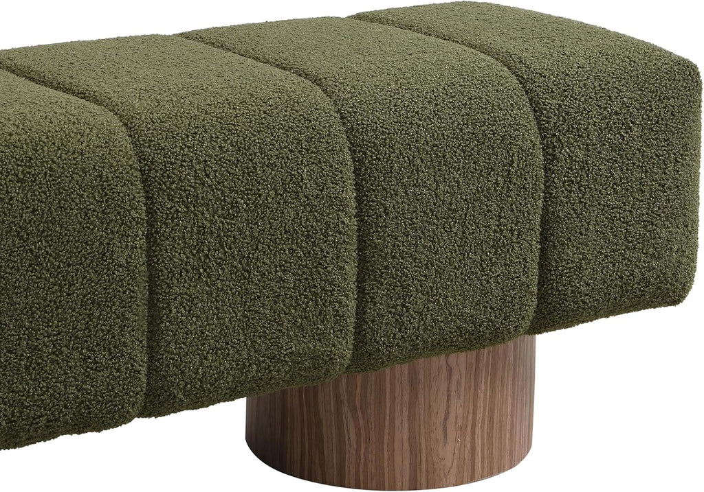 Christopher Knight Home Manila 64" Boucle Dining Bench, Upholstered Ottoman Bench, Rectangular Dining Seat, Spacious Seating, Long Footstool for Living Room Dining Room, No Assembly Needed, Green