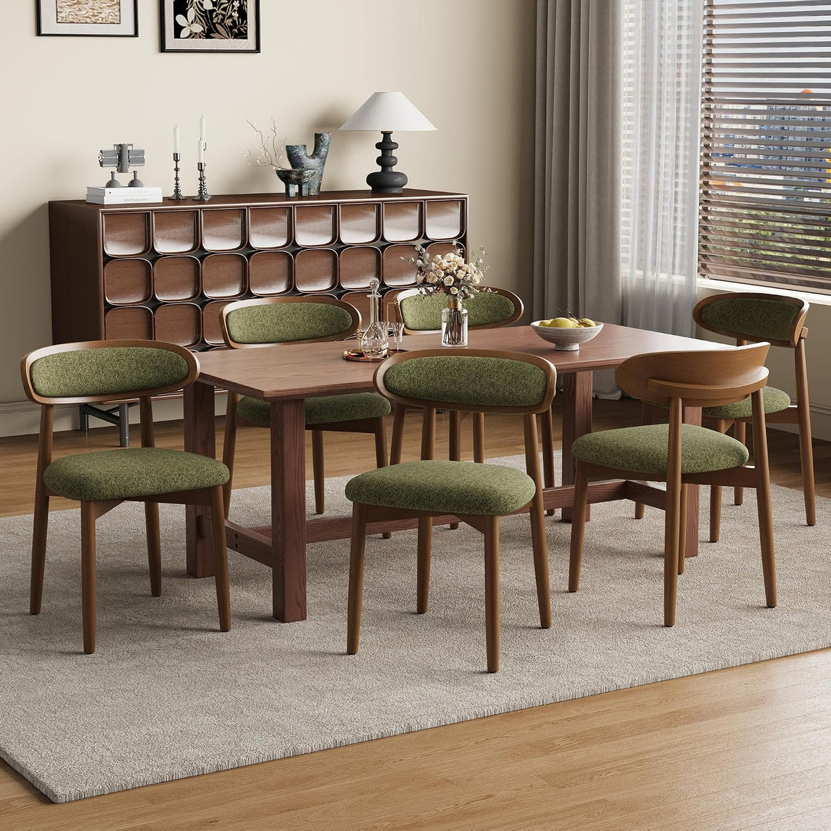 Dining Chairs Set of 6, Upholstered Dining Room Chairs with Solid Wood Legs