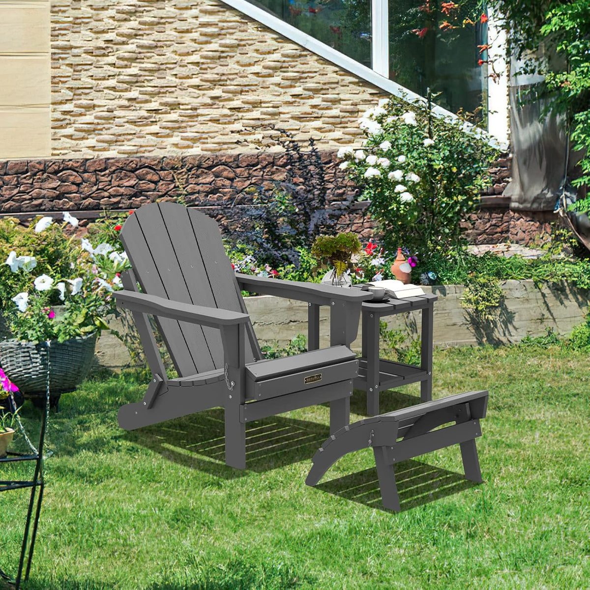 SERWALL Folding Adirondack Chair Footrest Set of 2, Adirondack Ottomans Without Assembly, Grey