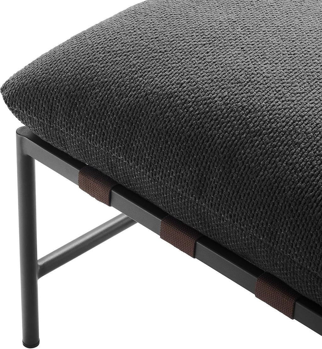 Modway Raya Outdoor Boucle Ottoman in Charcoal - Patio Sitting Stool Ottoman - Metal Frame Footrest with Removable Boucle Cushion for Porch, Deck, Backyard