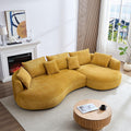 125” Curved Boucle Sofa,Modern 5-Seater L-Shape Sectional Couch with Chaise and Memory Foam,Modular Oversized Teddy Sofas for Living Room,Bedroom,Apartment (Right Facing,Yellow)