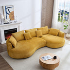 125” Curved Boucle Sofa,Modern 5-Seater L-Shape Sectional Couch with Chaise and Memory Foam,Modular Oversized Teddy Sofas for Living Room,Bedroom,Apartment (Right Facing,Yellow)