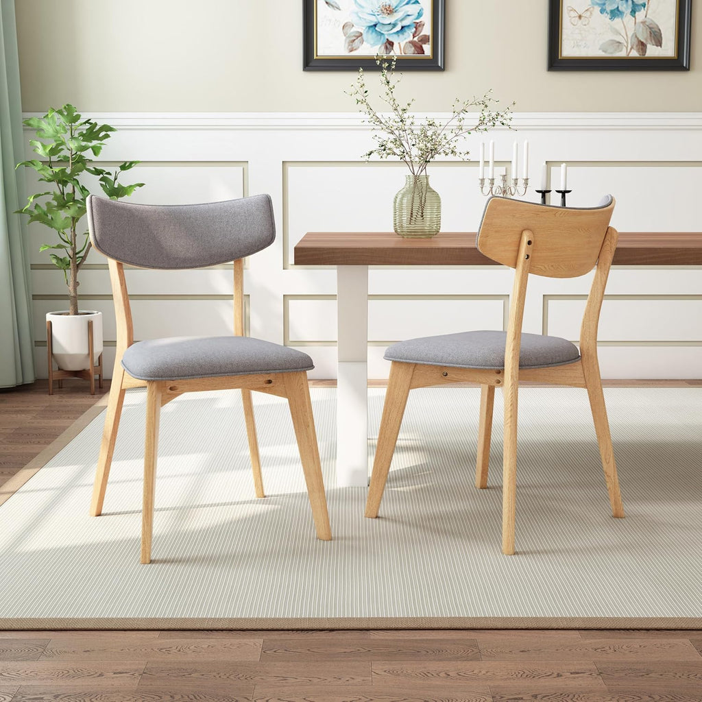 Dining Chairs Set of 2, Mid-Century Modern Upholstered Armless Chair w/Seat Cushion, Padded Backrest, Oak/Dark Grey