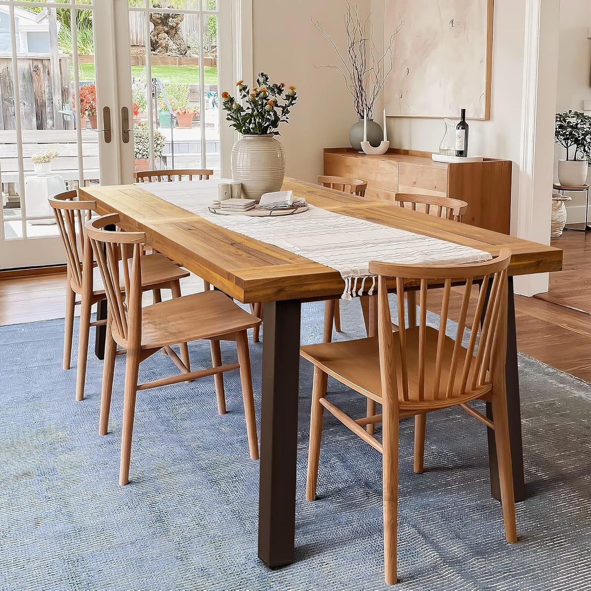 Devoko 6 Person Acacia Wood Dining Table for Kitchen,Natural | Farmhouse Kitchen Table for 6 for Indoor Outdoor Mesa De Comedor