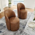 Swivel Barrel Dining Chairs, Upholstered Modern Accent Chair for Living Room, Bedroom, Makeup Vanity, Dining Room, Kitchen (Swivel Leather Brown, Set of 6)