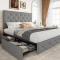 Allewie Full Size Storage Bed Frame with 4 Underbed Drawers, Light Grey