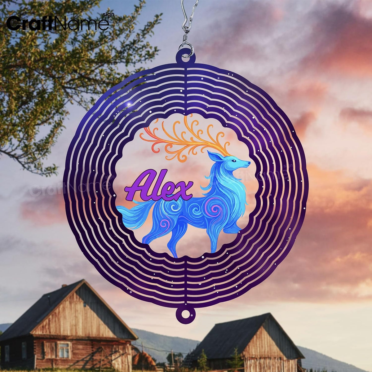 Personalized Elk Wind Spinner 3D Stainless Steel, Elk Garden Spinner Hanging Outdoor Decor, Wind Spinners Outdoor, Custom Gift for Grandmother, Mom, Wife