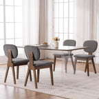 VKNOW Wooden Dining Chairs Set of 4, Mid Century Modern Upholstered Kitchen Side Chairs, Chenille Dining Room Chair with Curved Seat Backrest for Home Dining Room, Grey