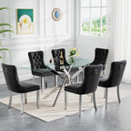 61" Rectangle Glass Dining Table for 4-6, Luxury Kitchen Table with Tempered Glass Top and Silver Metal Cross Legs, Modern Glass Dinner Table for Kitchen Dining Room Small Apartment