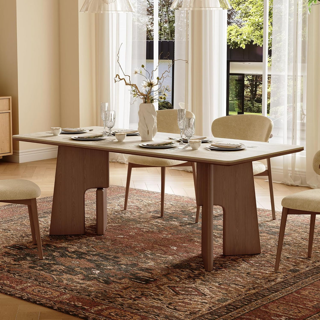 71" Modern Sintered Stone Dining Table for 6-8, Solid Wood Base Rectangular Kitchen Table, Mid Century Dining Room Table for Spacious Home