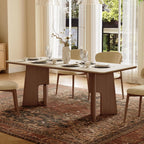 71" Modern Sintered Stone Dining Table for 6-8, Solid Wood Base Rectangular Kitchen Table, Mid Century Dining Room Table for Spacious Home