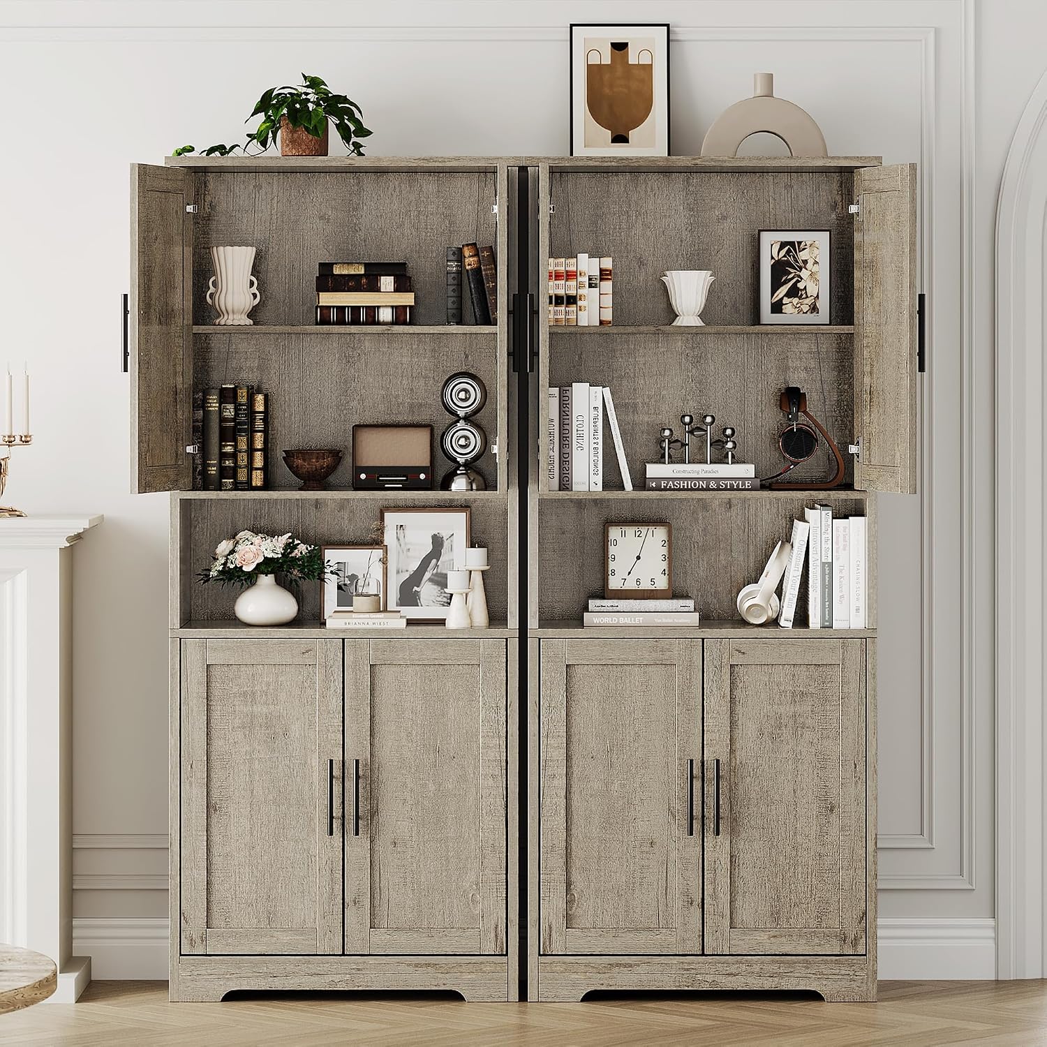 GarveeHome Tall Storage Cabinet, 70 in Kitchen Pantry Cabinet with Doors and Adjustable Shelves, Rustic Wooden Cupboard for Dining Room, Living Room,Gray
