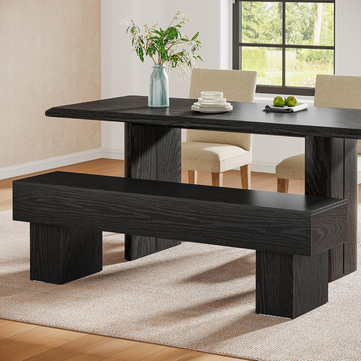 Tribesigns 63“ Extra Long Entryway Bench, Indoor End of Bed Bench for Bedroom, Farmhouse Wooden Shoe Seat Dining Bench for Dining Room, Living Room, Hallway, Black