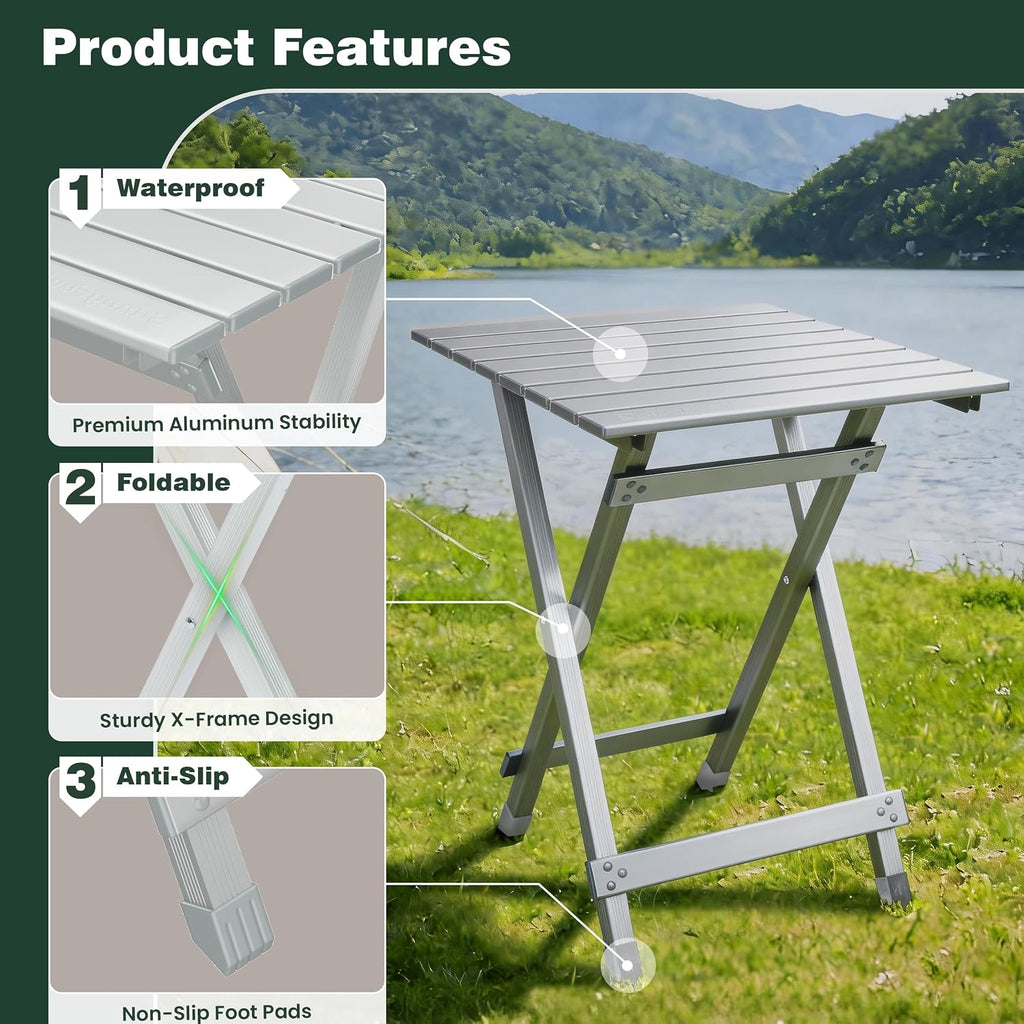 SUNNYFEEL Folding Camping Table - Lightweight Aluminum Portable Picnic Table for Cooking, Beach, Hiking, Travel, Fishing, BBQ, Indoor Outdoor Small Foldable Camp Tables