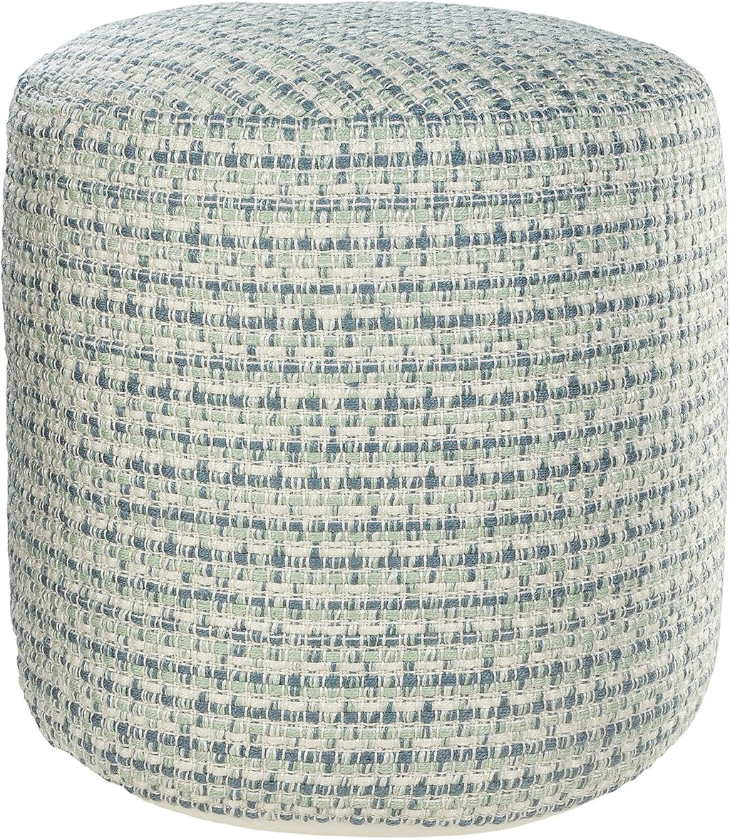 LR Home Interwoven Coastal Delight Indoor Outdoor Pouf, Blue/Green/White, 20" x 20" x 20"