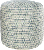 LR Home Interwoven Coastal Delight Indoor Outdoor Pouf, Blue/Green/White, 20" x 20" x 20"
