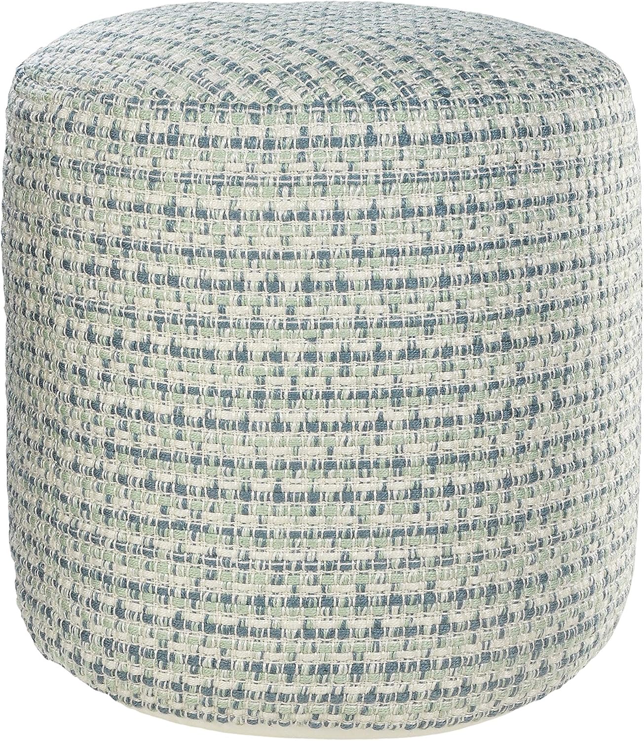 LR Home Interwoven Coastal Delight Indoor Outdoor Pouf, Blue/Green/White, 20" x 20" x 20"