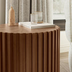 POVISON Fluted Side Set of 2, 20.08" Round End Side Table with Fluted Design for Living Room Bedroom Office, Light Walnut