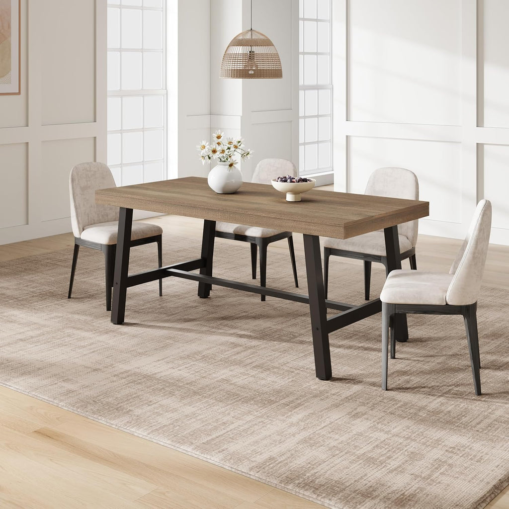 GarveeHome Industrial Dining Table for 4-6 People, 63" Long Wooden Kitchen Table with Sturdy Metal Frame & Black Finish - Seats 4 Rectangular Counter for Dinner, Kitchen, Dining Room - Rustic Pear