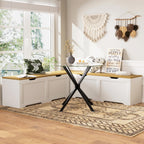 3-Piece L-Shape Storage Bench Set with Cushion, Kitchen Dining Nook Bench with Hidden Storage for Dining Room, Entryway,Backless Corner Dining Bench (White)