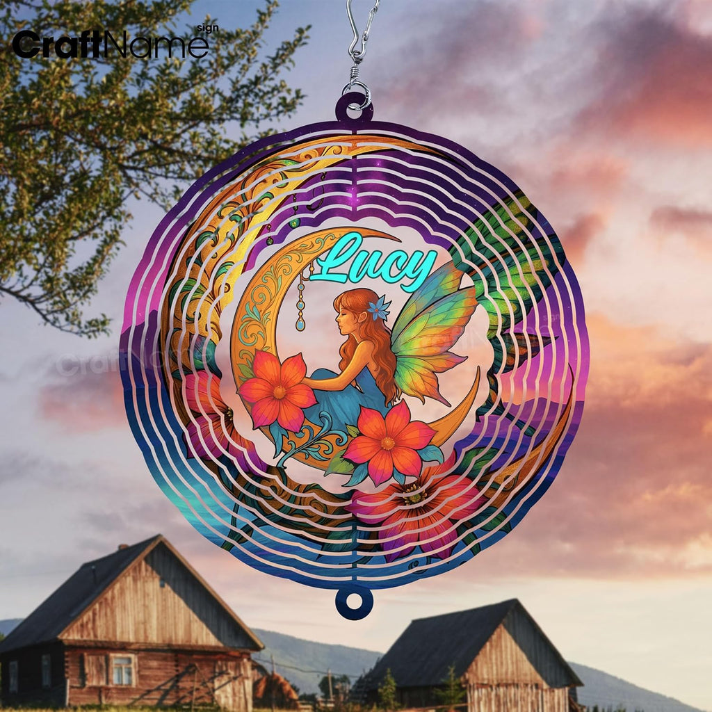 Personalized Moon Wind Spinner 3D Stainless Steel, Moon Garden Spinner Hanging Outdoor Decor, Wind Spinners Outdoor, Custom Gift for Grandmother, Mom, Wife