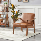 Yaheetech Accent Chairs, Mid-Century Faux Leather Armchairs, Light Brown