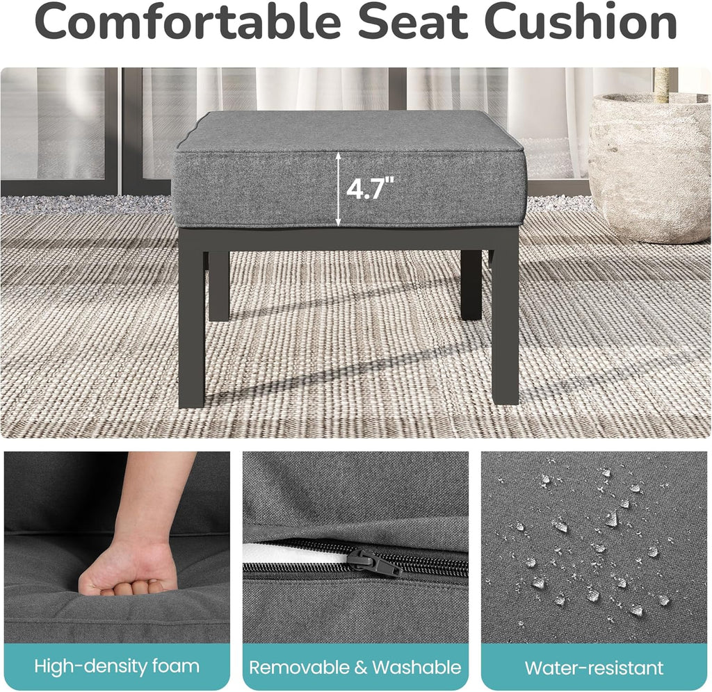 Wisteria Lane Metal Patio Furniture Footstools Set of 2, Oversized Outdoor Ottomans with Upgraded Cushions, All-Weather Outdoor Footrest Seat for Balcony, Garden, Deck, Backyard, Gray