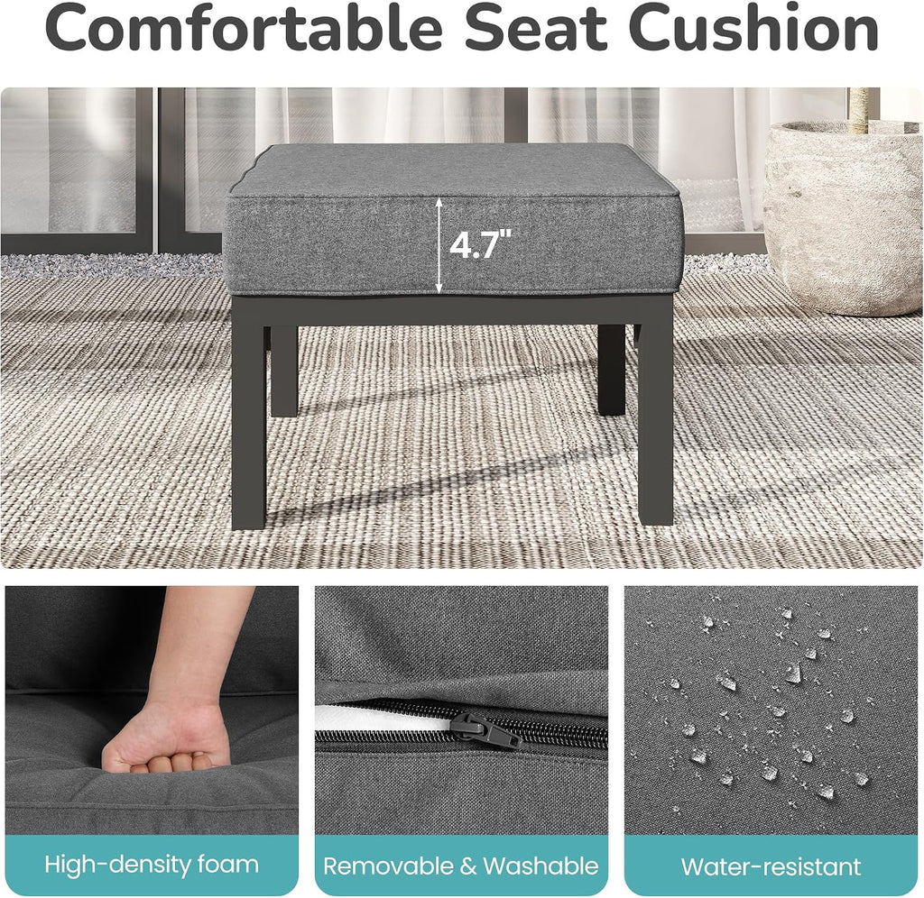 Wisteria Lane Aluminum Patio Furniture Footstools Set of 2, Oversized Outdoor Ottomans with Upgraded Cushions, All-Weather Outdoor Footrest Seat for Balcony, Garden, Deck, Backyard, Gray