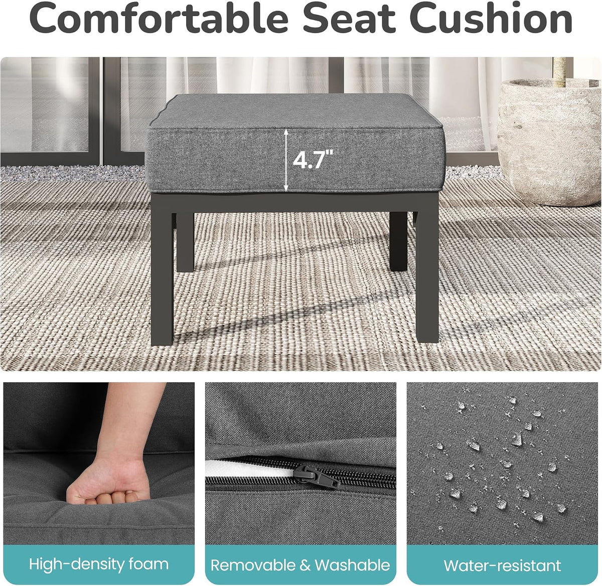 Wisteria Lane Outdoor Footstools Patio Ottoman Set of 2, Aluminum All-Weather Outdoor Footrest Seat with Removable Cushions, Patio Furniture Ottomans for Garden, Backyard, Poolside-Gray