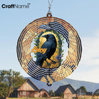 Personalized Raven Wind Spinner 3D Stainless Steel, Raven Garden Spinner Hanging Outdoor Decor, Wind Spinners Outdoor, Custom Gift for Grandmother, Mom, Wife