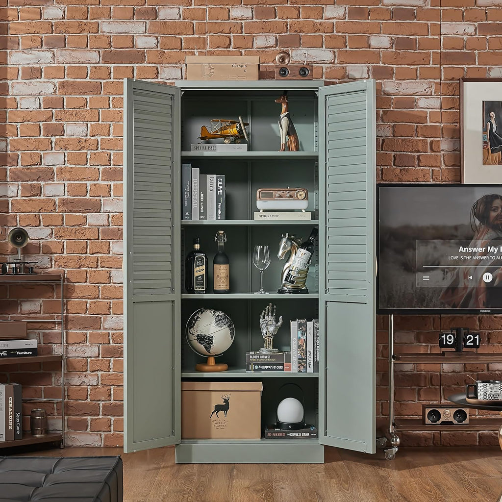 71" Tall Metal Pantry Cabinet, Freestanding Kitchen Storage with Adjustable Shelves, Modern Steel Cabinet for Home