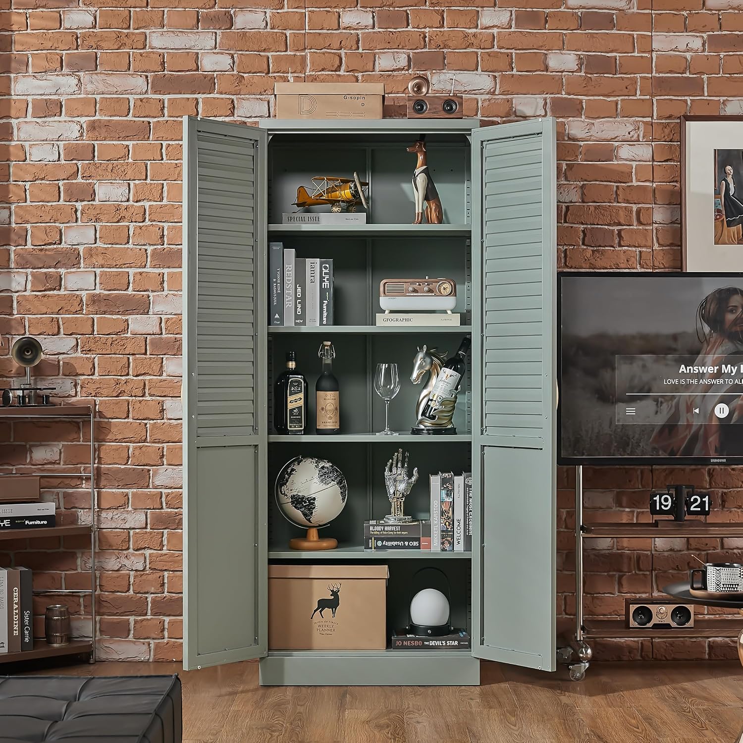 71" Tall Metal Pantry Cabinet, Freestanding Kitchen Storage with Adjustable Shelves, Modern Steel Cabinet for Home