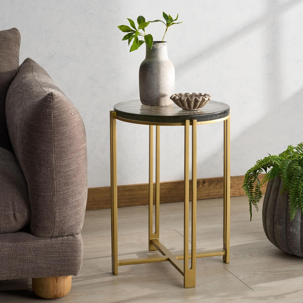 SAFAVIEH Couture Collection - Levitt Cast Glass Top Accent Table, Sculptural Modern Side Table, Brass Finish Base, Fully Assembled (SFV7916A)
